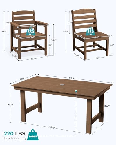 Image of SERWALL Patio Dining Sets for 10 Person, HDPE Dining Set with 2 Tables, 8 Armless Chairs and 2 Armed Dining Chairs, Brown