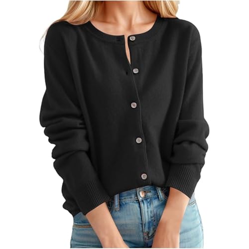 Kaschmir Strickjacke Damen Kurz Cardigan Langarm Pullover Wolle Weich...