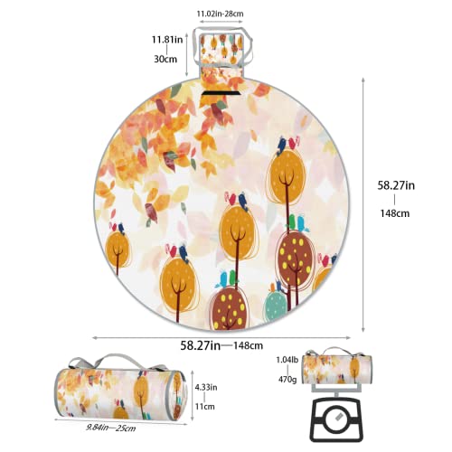 Manta de piquenique de pássaros folhas de árvore abstratas 148 x 148 cm, impermeável à prova de arei