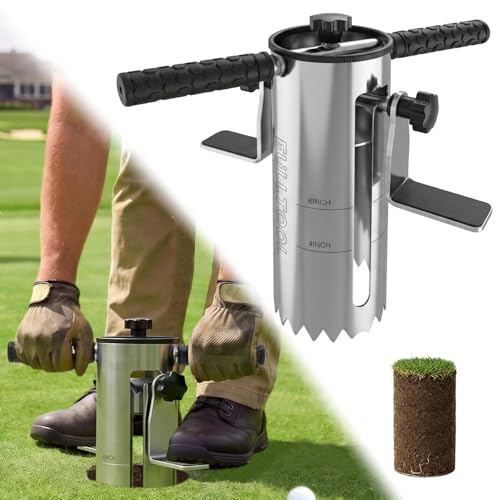 FULLTOOL Golf Hole Cutter Stainless Steel with Foot Pedal USGA Standard 4 & 6 Hole Digger Soil Pusher & Non-Slip Handle for Backyard DIY Putting Greens & Lawn Golf Practice.