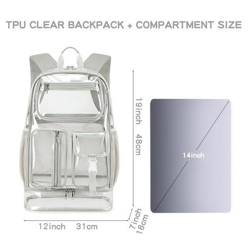 Image of Clear Backpack Heavy Duty for Sport Event,TPU Grey 16in with Shoe Warehouse | See Through Stitch durable plastic Multi-Pocket Design For School Adults work Warehouses Airport security,check events