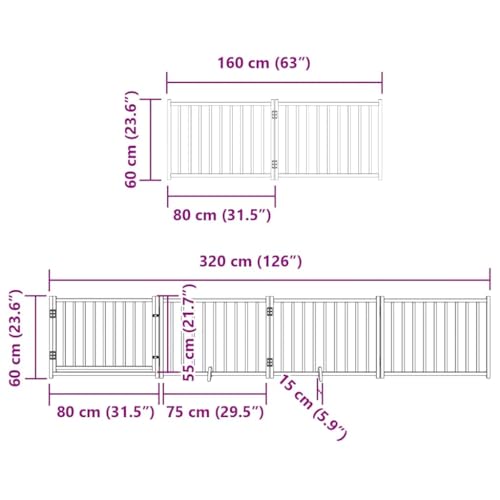 sephironlbb 8-teiliges Hundetor aus Pappelholz faltbar mit Tür 640 cm Länge schwarz freistehend mit Stützbeinen für Sicherheit und Schutz im Haus, Garten, Terrasse, drinnen und draußen-9