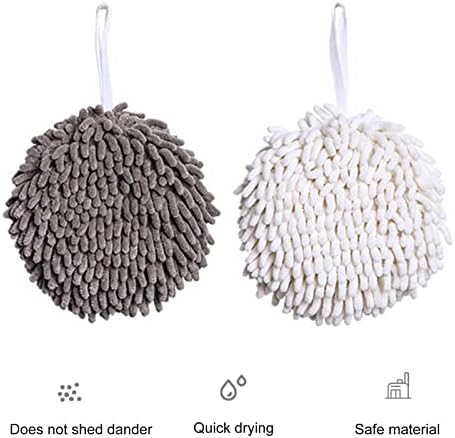 Clenp Hand Towels for Bathroom Soft Absorbent Chenille Fluffy Decorative Towel Ball Quick Dry Hanging Microfiber Absorbent Soft Towels with Hanging Loop for Home Kitchen Bathroom Washroom Grey A