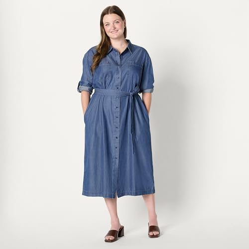 Image of Amazon Essentials Women's Regular-Fit Denim Chambray Long-Sleeve Dress