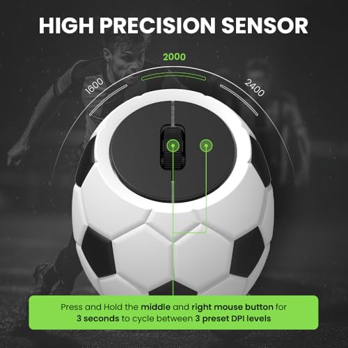 Image of Sports 123 Addition Bluetooth Mouse with 2.4 GHz & BT 5.3 Dual Wireless, 6 Buttons, C-Type Charging, RGB Lights, Connect 3 Devices, Ergonomic Design for Laptop, Smartphone, Tablet (Football (Soccer))