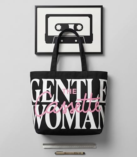 Image of TrendoPrint Cassette Canvas Tote Bag, Black with Printed Design, Zipper Closure, 43 x 38 cm, Large Shoulder Hand Bag for Shopping, College, Travel