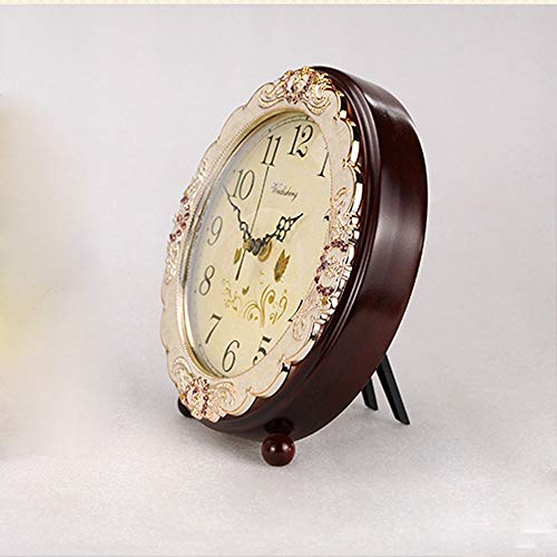 Justup Vintage Table Clock, Retro Non-Ticking European Style Beside Desk Clock Battery Operated Silent Quartz Movement For Bedroom Living Room Indoor Decor (Brown) #TOP2