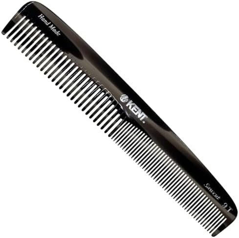 Kent 9T Black Graphite Fine Tooth and Wide Tooth Detangler Comb - Large Handmade Dressing Comb for Wet Hair and Durable Grooming, Hand Polished, Saw-Cut Made in England