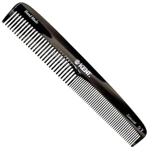 Kent 9T Black Graphite Fine Tooth and Wide Tooth Detangler Comb – Large Handmade Dressing Comb for Wet Hair and Durable Grooming, Hand Polished, Saw-Cut Made in England
