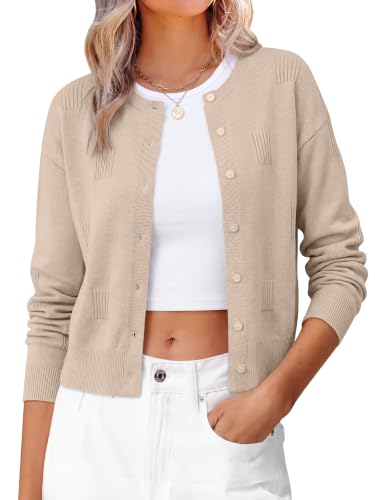 ANRABESS Cardigan Sweaters for Women 2026 Fall Outfits Light Khaki