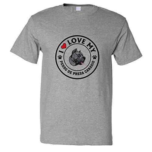 Custom Funny Graphic T Shirts for Men I Love My Perro De Presa Canario Dog #A Cotton Top Oxford Grey Design Only 2X Large