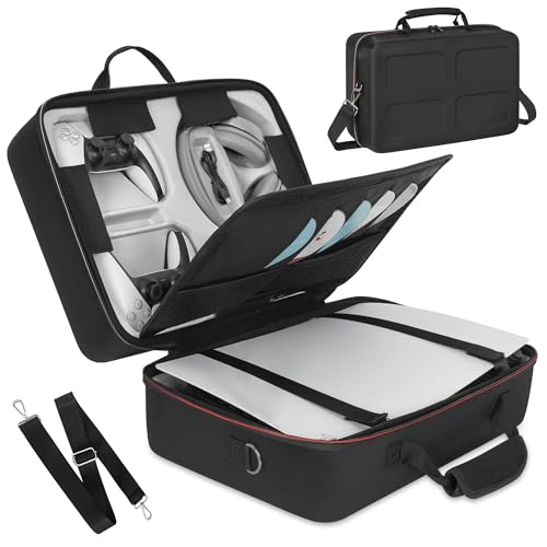 OUUTMEE Sac de Transport pour PS5, Étui de Voyage Compatible avec Console PS5 et Édition Disque/Numérique, Sac de Rangement Protecteur pour PS5 avec Bandoulière (Noir)