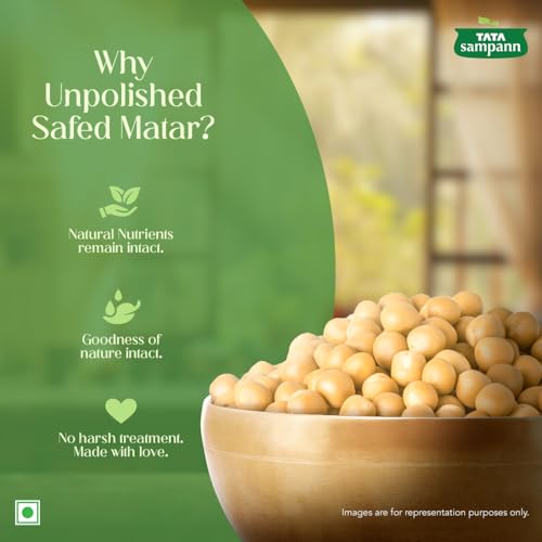 Image of Tata Sampann Unpolished Safed Matar (White Peas), 500g, Select Grains, Dried Peas, White Ragda Chana, Vatana, Sukhe Matar, Chef Recommended
