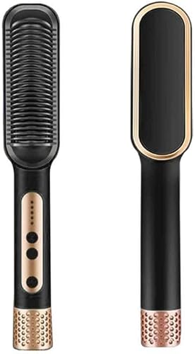 Electric Hair Straightener Brush, Black and Gold