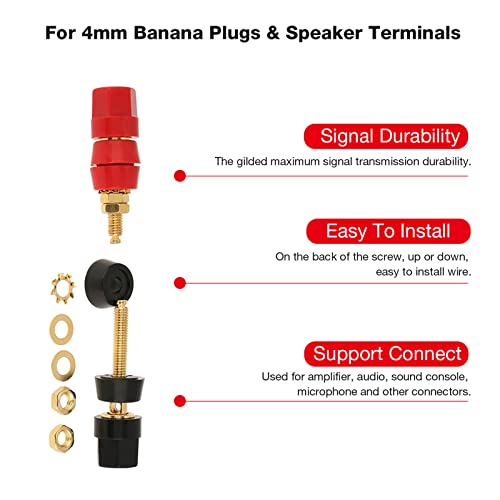 4 Pzs Conector Banana Panel Audio Negro y Rojo miniatura 3