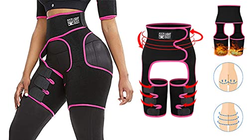 2 in 1 Women Waist Thigh Trimmer Sweat Butt Lift Gym Wear, Waist Trimmer for Women (Rose Pink, Medium)