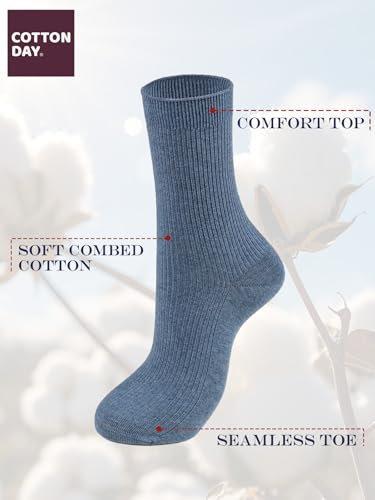 COTTON DAY Women's Combed Cotton Colored Fine Ribbed Trouser Dress Socks Beige Denim Blue Purple 3 Pack2