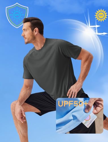 PINSPARK Mens 2 Pack UPF50+ Sun Protection Swim Surf Short Sleeve Athletic Shirts Rash Guard Quick Dry Performance Shirts2