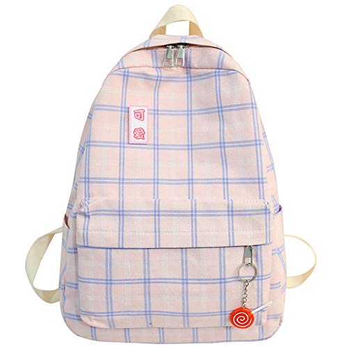 Mochila escolar rosa Harajuku de tela de algodón para universidad
