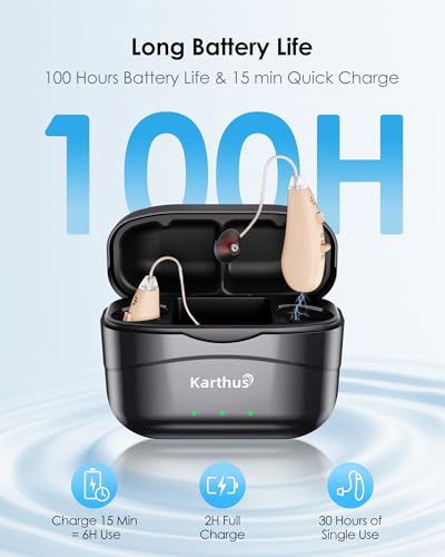 Karthus Hearing Aids, Rechargeable Hearing Aids for Seniors with Hearing Loss, Noise Cancelling & Clear Sound, Comfort & Invisible, 100H Long Battery, 7 Level Volume, One-Button Operation, Skin - Thumbnail 6