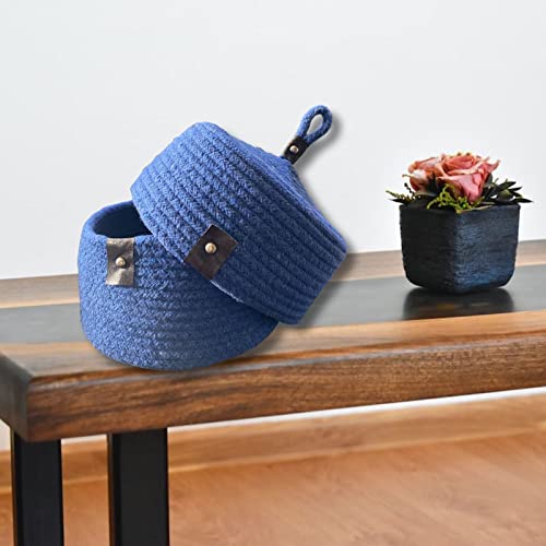 Image of Multi-Purpose Essential Jute Basket With Lid Storage Baskets For Bathroom Living Room & Kitchen | Organizer Box | Storage And Organizer Box (Royal Blue)