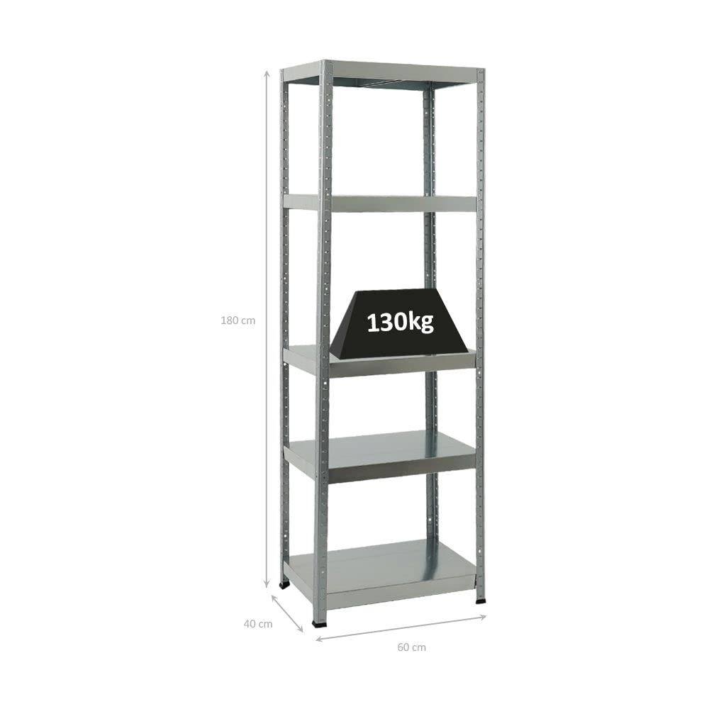 PROREGAL Étagère Charge Lourde Steel Eagle | HxLxP 180x60x40cm | 130kg par Niveau | Galvanisé | Étagère Robuste de Garage, Atelier, Cave, sous-Sol, Stockage, Rangement, Rayonnage