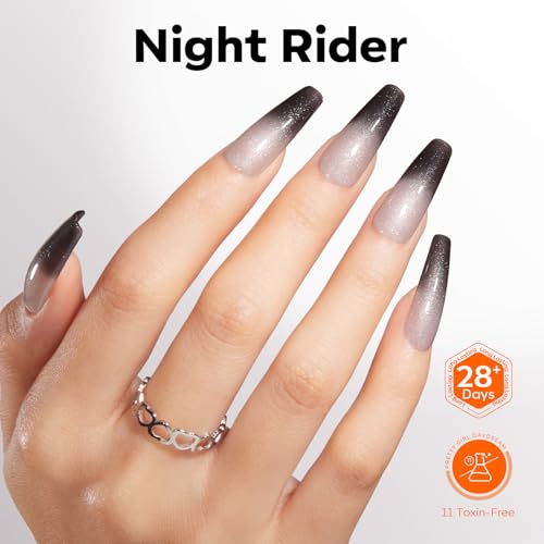 Image of modelones Gel Nail Polish Black Sliver, Glitter Gel Polish Color-Changing Mood Temperature-Sensitive Halloween Soak-Off Nail Art Manicure 15 ML