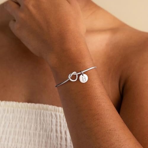 Image of M MOOHAM Mothers Day Gifts - Dainty Tie the Knot Letter A-Z Initial Bracelet for Women 14K Gold Plated Cuff Bangle Bracelet Jewelry Personalized Bridesmaid Proposal Gifts for Women