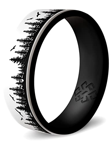 Knot Theory Waves, Mountain, Forest Silicone Ring for Men and Women - Silicone Wedding Band for Sports Activities, Breathable Comfort Fit 6mm Bandwidth