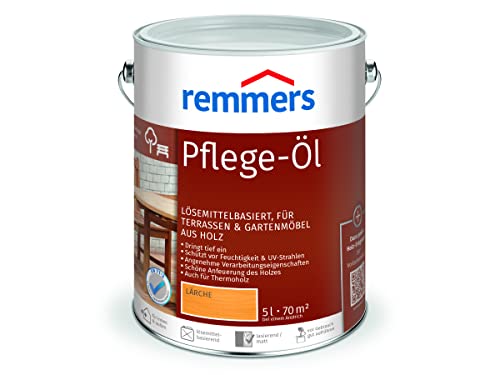 Remmers Pflege-Öl lärche, 5 Liter, Holzöl für Holz innen und außen, wasserabweisend, wetterfest, für Gartenmöbel und Holzterrassen geeignet