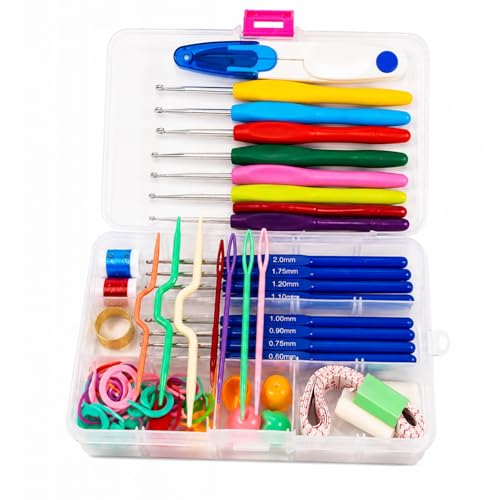 Kit De Crochê Completo 53 Peças Com 16 Agulhas Ergonômicas Soft Estojo Organizador Marcadores Tesoura Contador De Carreira Acessórios Para Amigurumi Artesanato Iniciante Profissional
