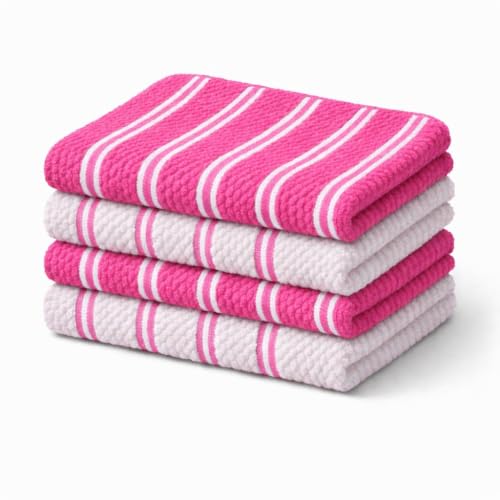 BOSKIMO Paños de Cocina 28x28 cm de Algodón con Rizo – Pack de 4 Toallas de Cocina Absorbentes y Reutilizables (Pack 4, Magica Rosa)