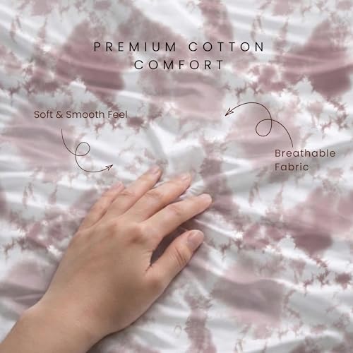 Image of VELOURA Tie-Dye Bedsheet, 100% Cotton, King Size 108x108 Inches, 300 Thread Count, with 2 Pillow Covers (Blush Pink)