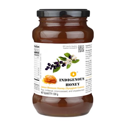 Image of INDIGENOUS HONEY Organic Jamun Honey Pure Unprocessed 17.64 Glass Jar