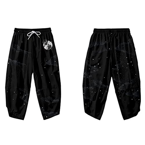 Image of DOSLAVIDA Men's Japanese Kimono Cardigan Suit Chinese Style Printed Jacket Pants Set Open Front Seven Sleeve Top & Shorts