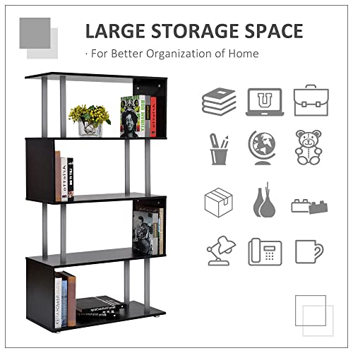 Homcom Modern S-Shaped 5 Tier Room Dividing Bookcase Wooden Storage Display Stand Shelf - Black #TOP4