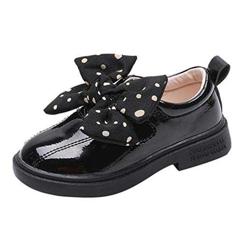 iYBWZH Kids Mary Jane Shoes Flat Polka Dot Flat Solid Color Girls Princess Dress Shoes Student School Casual Dancing Single Shoes Non-Slip Soft Sole for 3.5-11 Years Old Child(Black,CN-27/4-4.5Years)