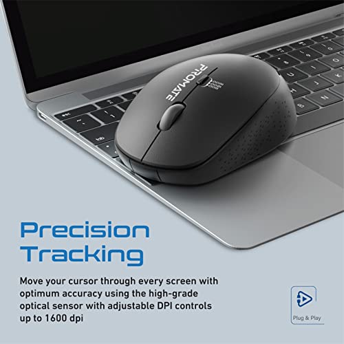Image of Promate 2.4G Wireless Mouse, Professional Precision Tracking Comfort Grip Mouse with USB Nano Receiver, 10m Range, 800 /1200 /1600 DPI Switch and 4 Functional Buttons for Mac OS, Windows, Tracker Black
