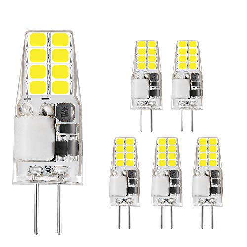 Bogao Bombillas LED G4, 3W, equivalentes a bombillas halógenas de 20-30 W, lámparas de bombilla de cristal, CA/CC 12V, blanco (6000 K, 6 piezas)