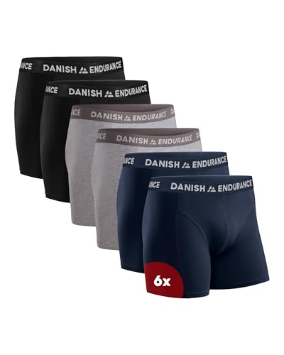 DANISH ENDURANCE 6 Pack Calzoncillos Hombre Bóxer de Algodón Elástico, Ropa Interior Ultrasuave, Multicolor: 2X Negro, 2X Azul Marino, 2X Gris, L