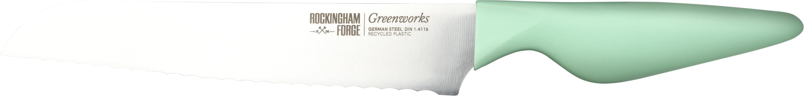 Rockingham Forge Greenworks Bread Knife 20cm Serrated Blade, Green Recycled Plastic, German Stainless Steel, Dishwasher Safe