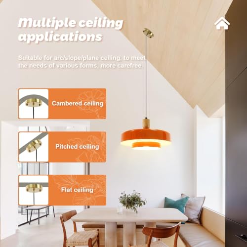 Image of Mid Century Orange Hanging Pendant Light, 2‑Tier Metal Hanging Lamp