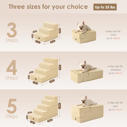 Image of EHEYCIGA Dog Stairs for Bed 18 inch H, 4-Step Dog Steps for High Bed, Pet Steps for Small Dogs and Cats, Non-Slip Balanced Pet Ramp Indoor, Graige