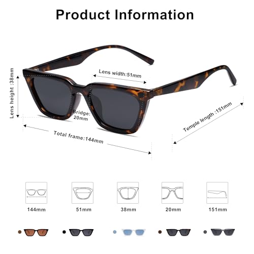 SOJOS Polarized Narrow Square Cateye Sunglasses for Women Retro Trendy Driving Glasses SJ21693