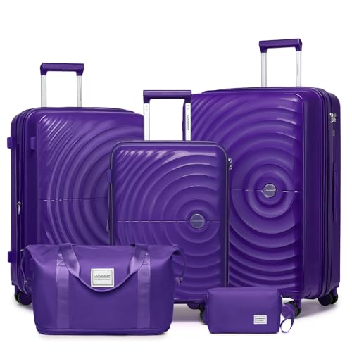 Image of LARVENDER Luggage Sets 5 Piece Set Suitcase Hardshell Expandable Carry On | ABS+PC, Suitcase Set for Women, Spinner Wheels, Durability, Lightweight, Telescopic Handle, Family Travel Luggage Set