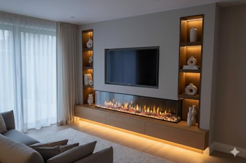 TruFlame LCD Premium 3-Sided Media Wall Electric Fire with Aquarium 60 Inch Wide 2026 Model