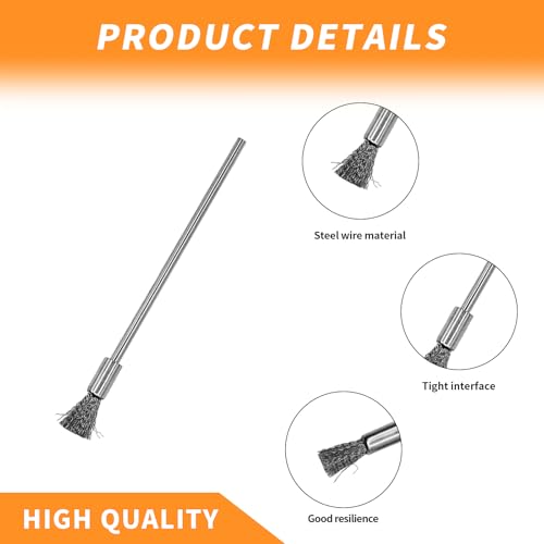 Image of 10PCS Small Rotary Wire Brush Set - 3x6x100mm Stainless Steel Cleaning Brushes with Extended Steel Shank for Metal, Paint, and Rust Removal(Silver)
