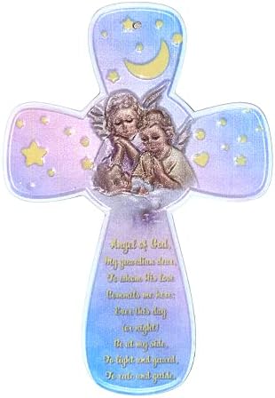 Baby and Baptismal Gifts Guardian Angels Watching Over Baby Wooden Wall Cross for Baby Nursery, 5 1/2 Inch image 5