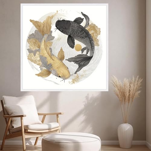 Arte mural zen de peces koi CAOXTART: cuadro al óleo sin marco para un salón relajante 2
