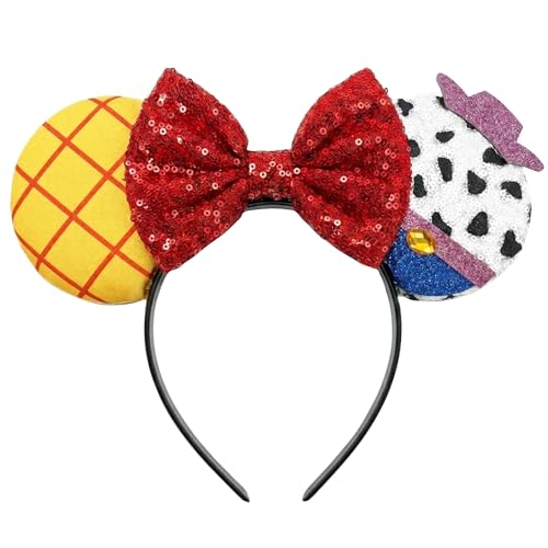 Handmade Mouse Ears Headband Sequin Bow Headbands for Women Girls Kids Adults Hairband Trip Cosplay Accessories Party Decorations (Yellow)
